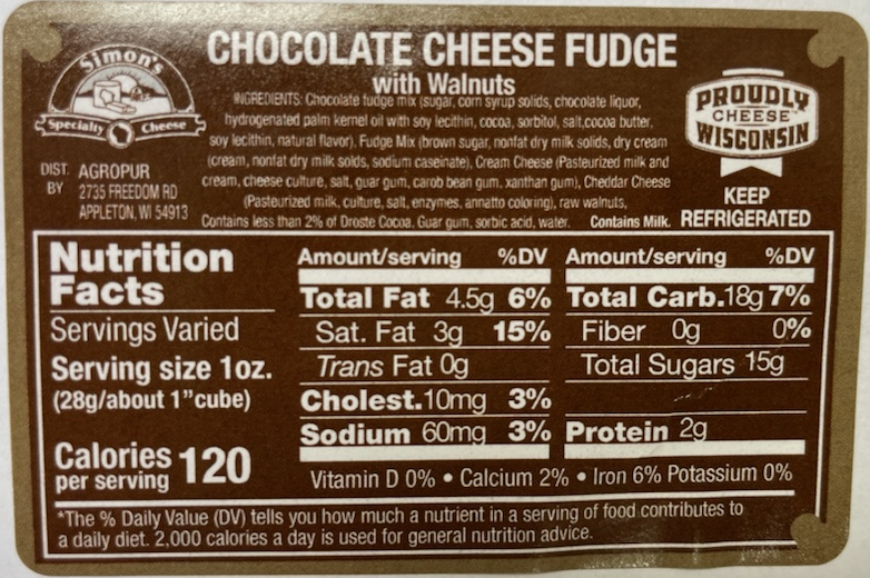 7 oz Chocolate Cheese Fudge with Walnuts